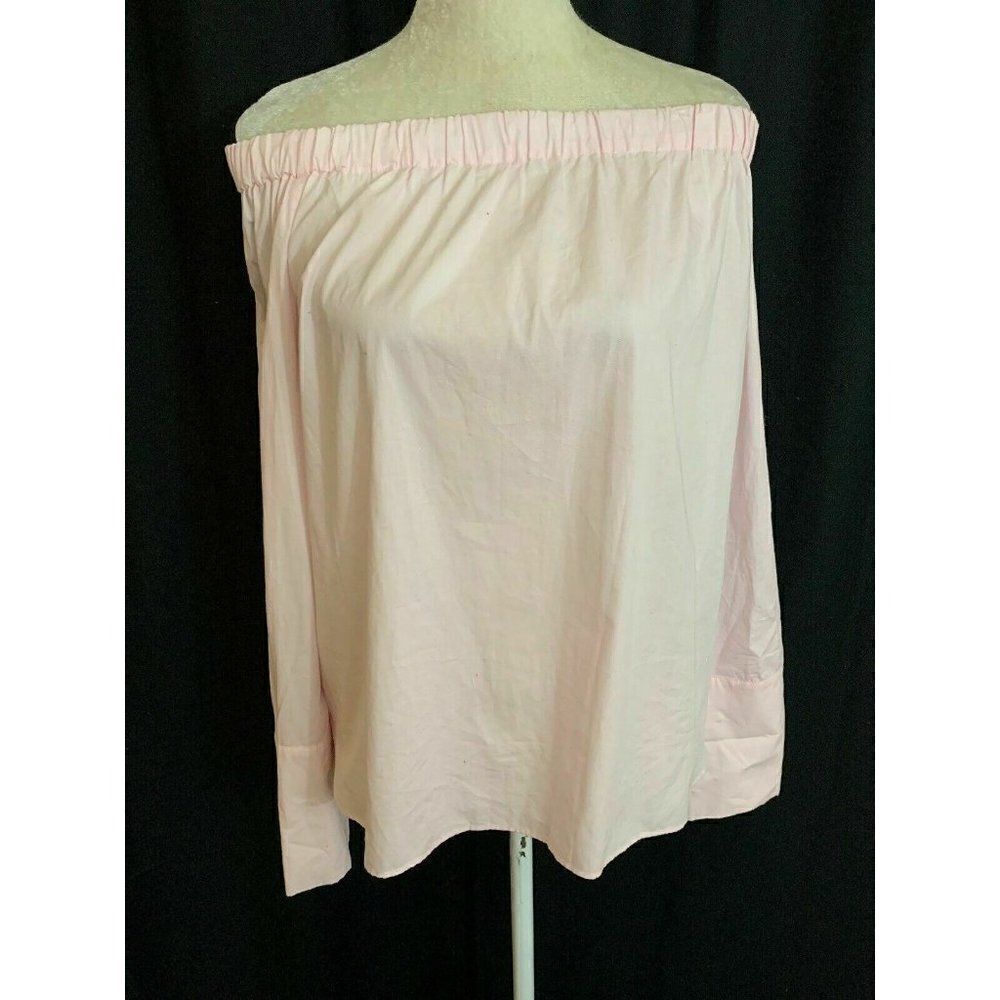 Zara New Womens Solid Baby Pink Off Shoulder Long Sleeve Top Cotton small